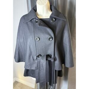 Saks 5th Avenue Cape Jacket Med/Large Black Double Breasted Belted Coat Classic